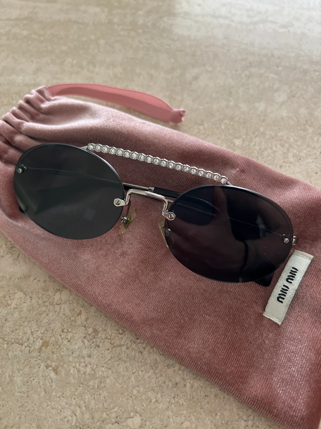 Miu Miu Embellished Oval Sunglasses