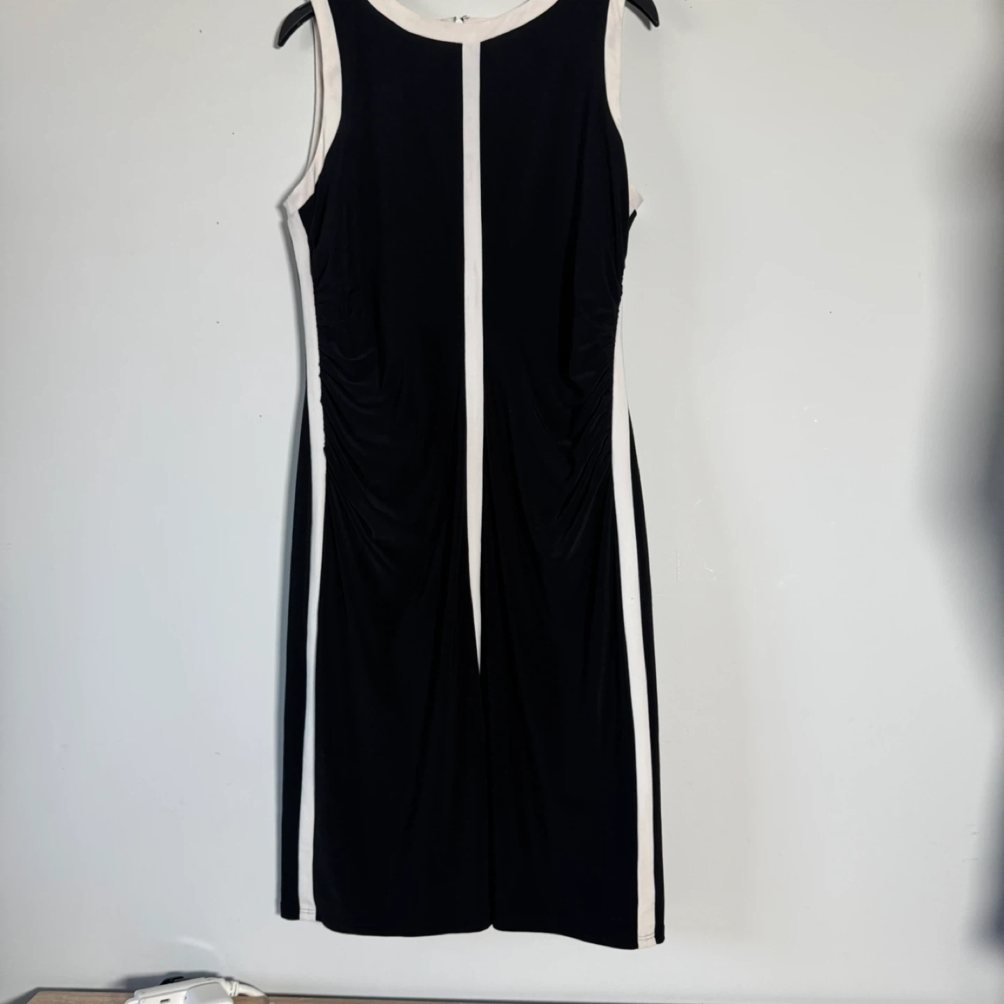 Lauren Ralph Lauren Black & Cream Ruched Sheath Dress Size 12
