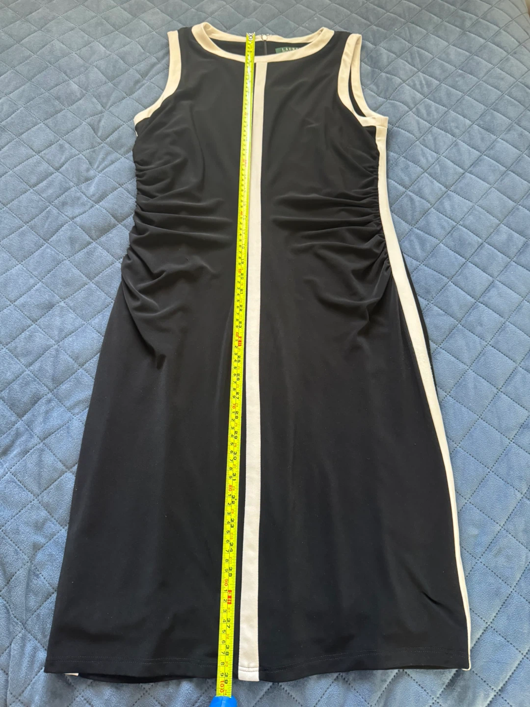 Lauren Ralph Lauren Black & Cream Ruched Sheath Dress Size 12 - photo 3