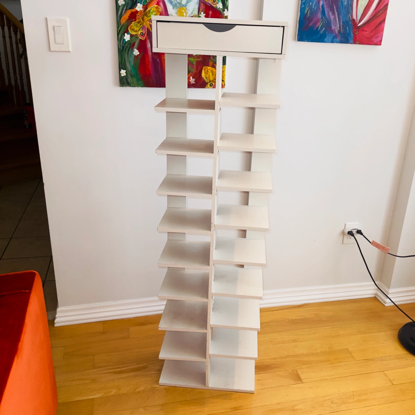 White Shoe Rack with Drawer