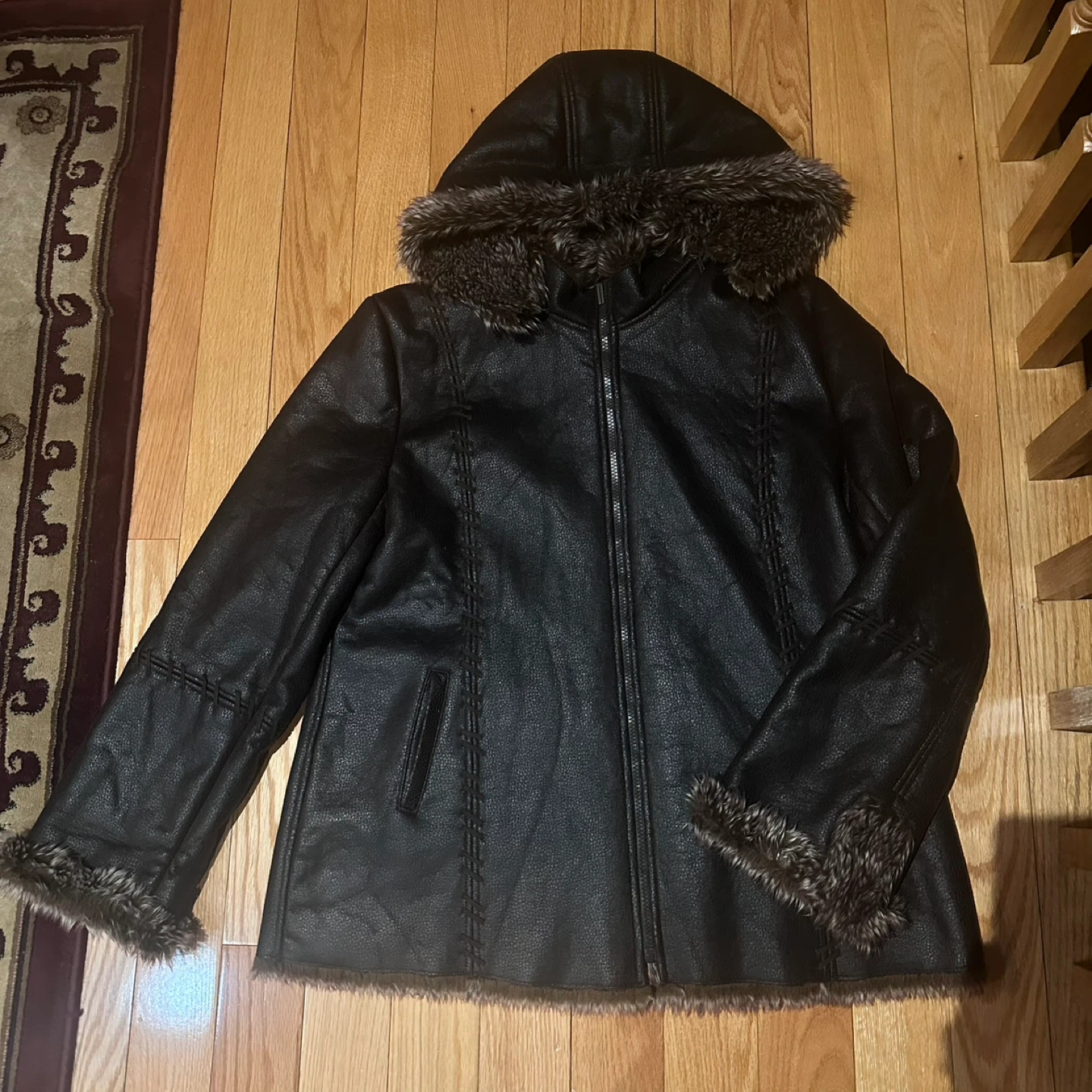 Vintage Leather Hooded Jacket with Fur Lining - photo 3