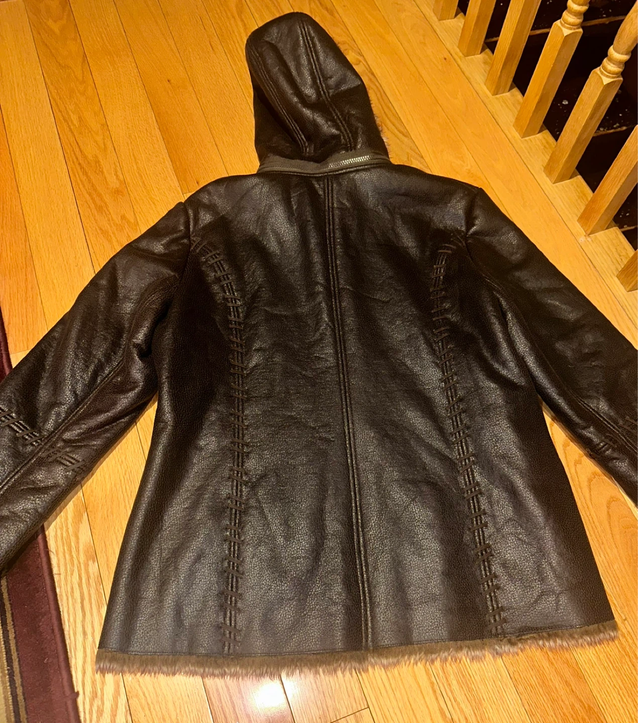 Vintage Leather Hooded Jacket with Fur Lining - photo 2