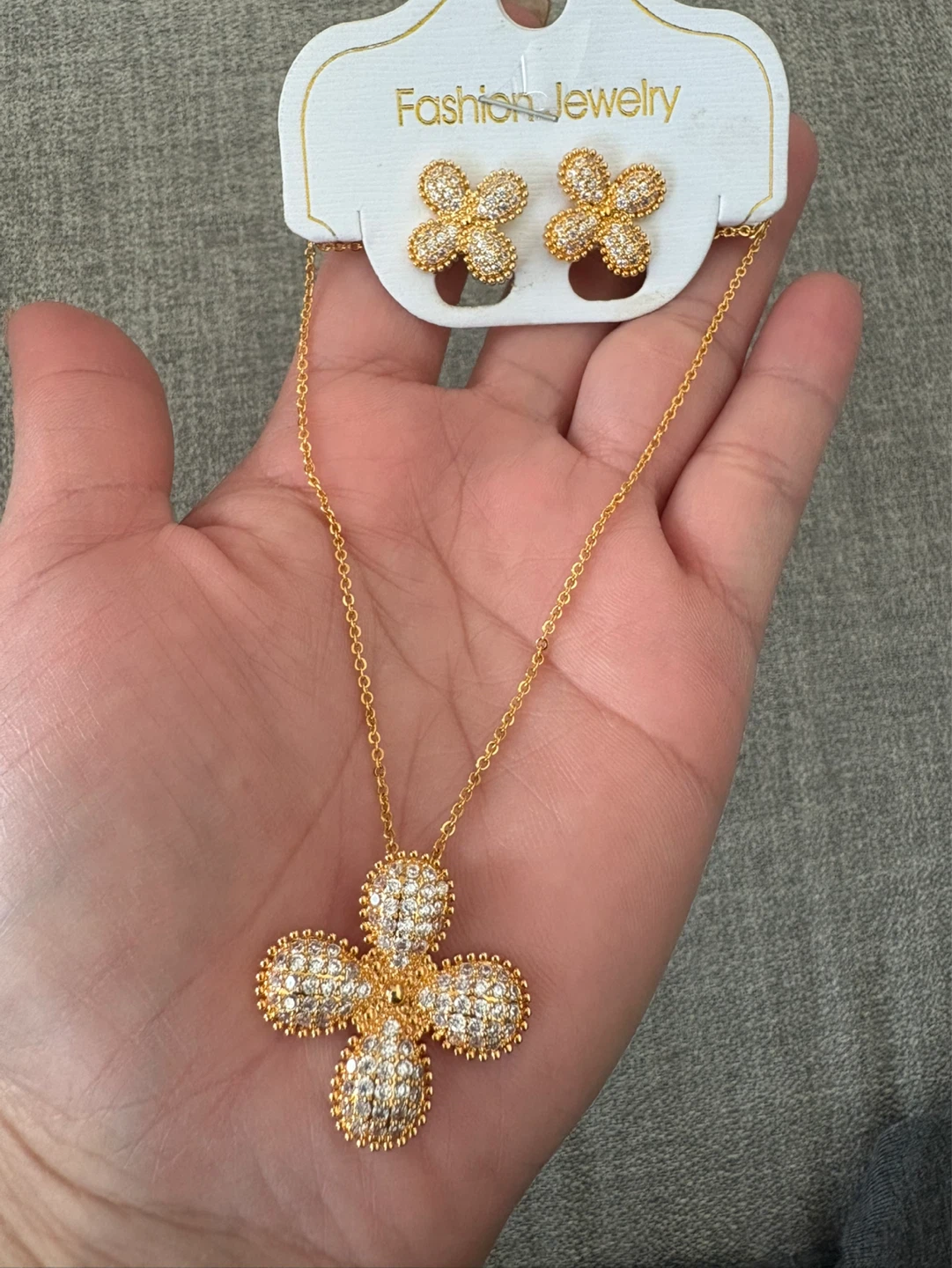 Gold-tone Clover Necklace and Earring Set - photo 3