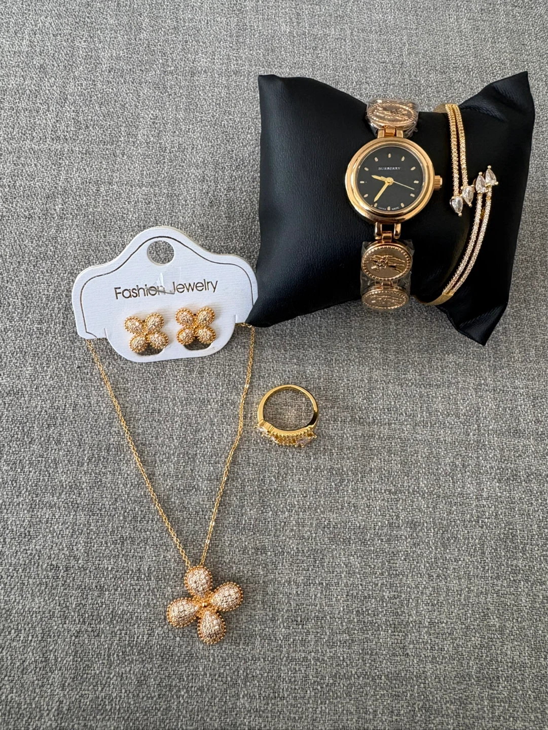 Gold-tone Clover Necklace and Earring Set