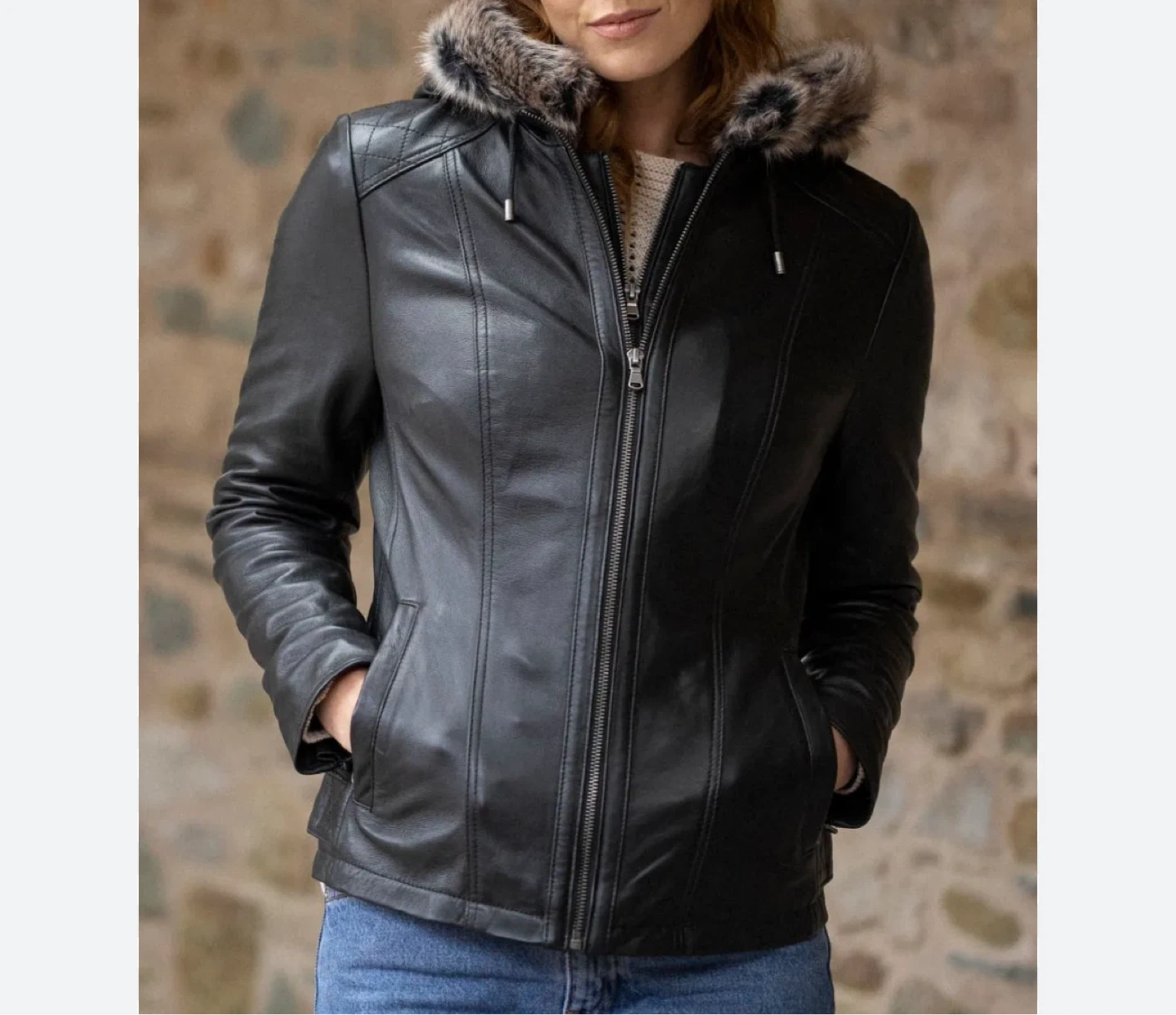 Vintage Leather Hooded Jacket with Fur Lining - photo 4
