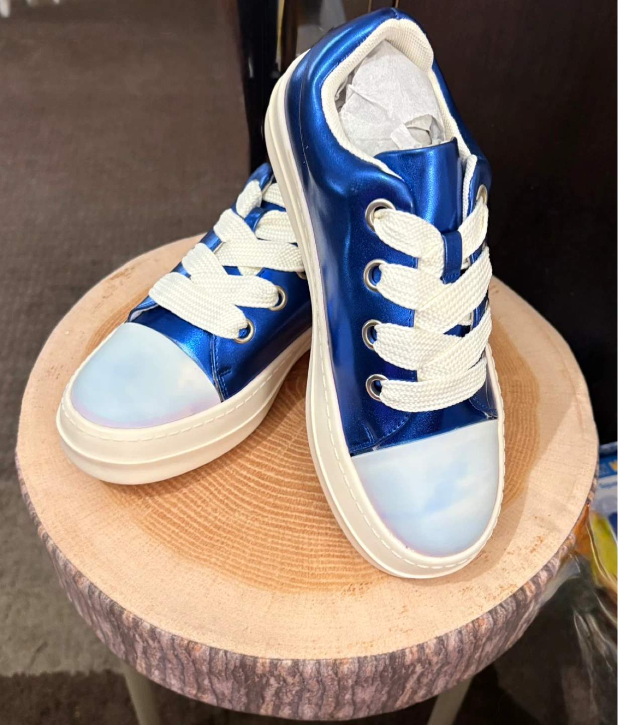 Blue Metallic Sneakers with White Laces
