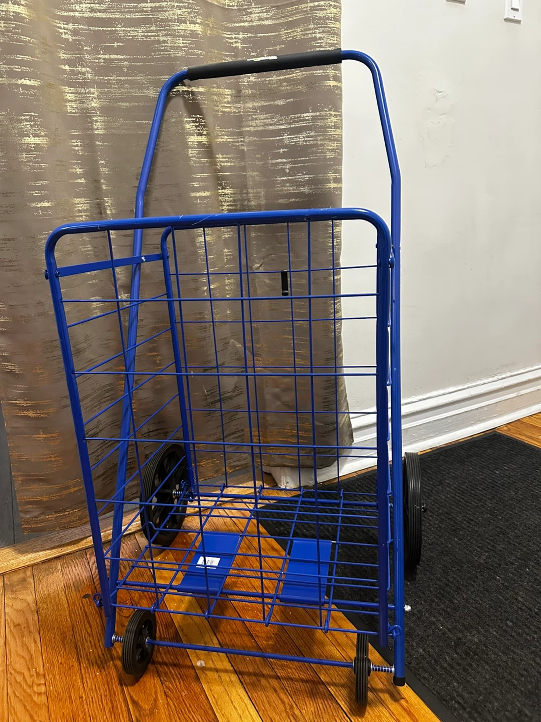 Blue Folding Shopping Cart with Wheels