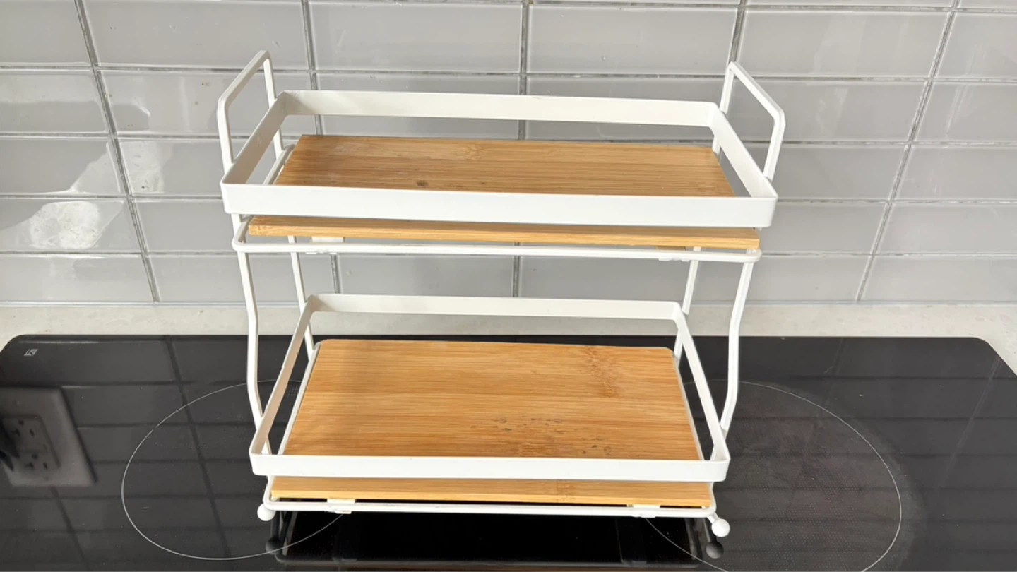 2-Tier White Metal & Wood Shelf Organizer - photo 2