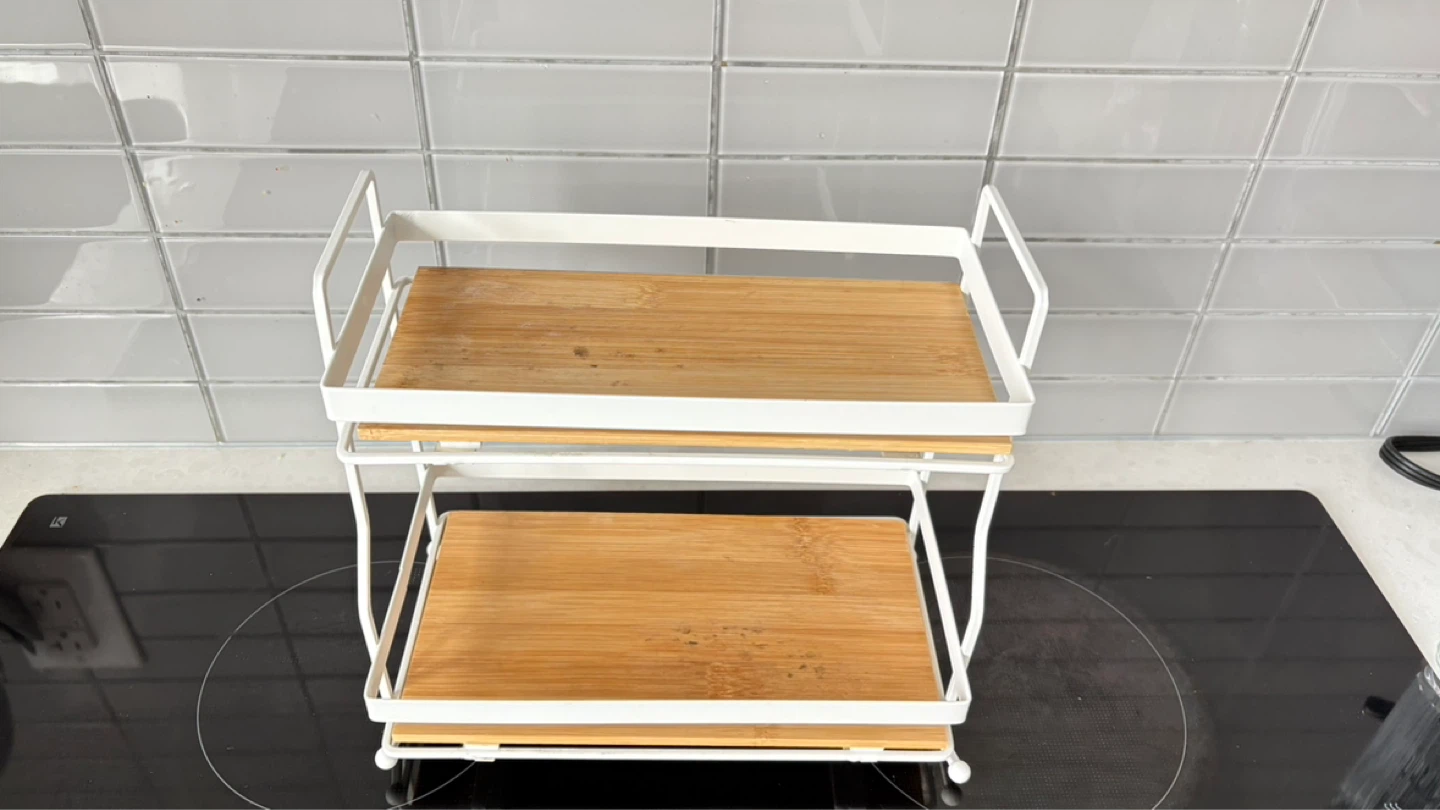 2-Tier White Metal & Wood Shelf Organizer - photo 3