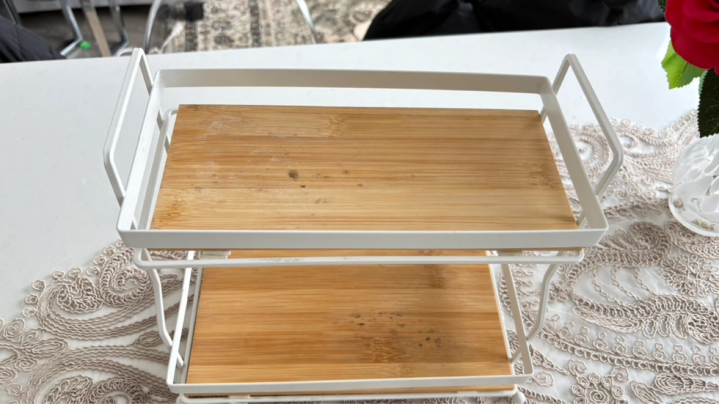 2-Tier White Metal & Wood Shelf Organizer - photo 4
