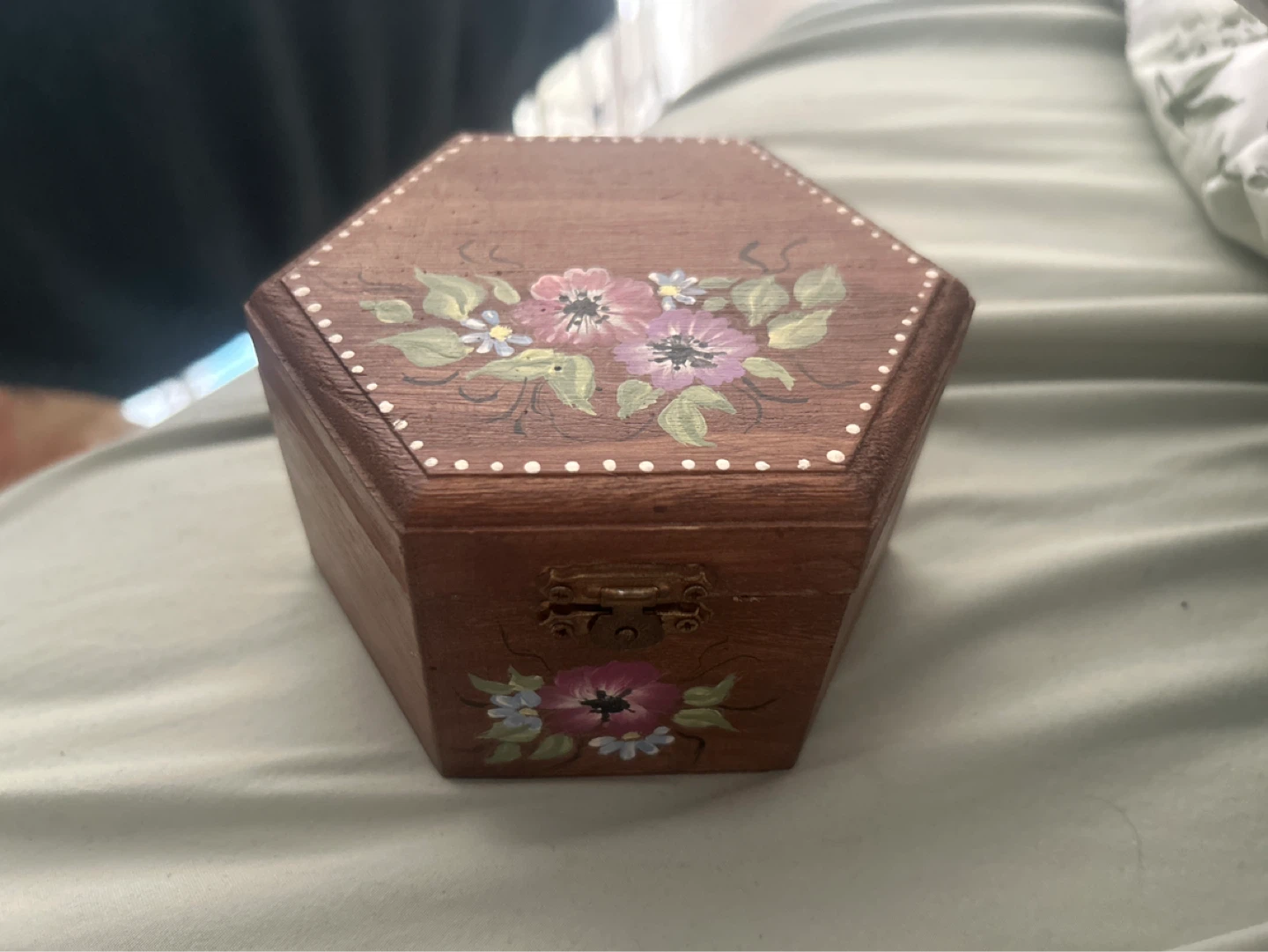 Hand-Painted Hexagonal Wooden Keepsake Box - photo 2