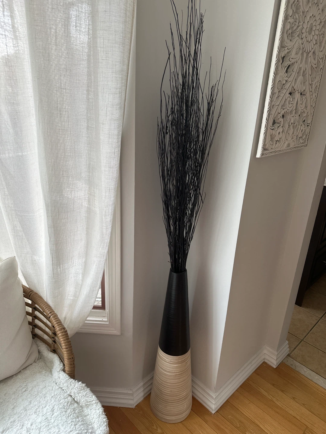 Large Decorative Vase with Black Branches