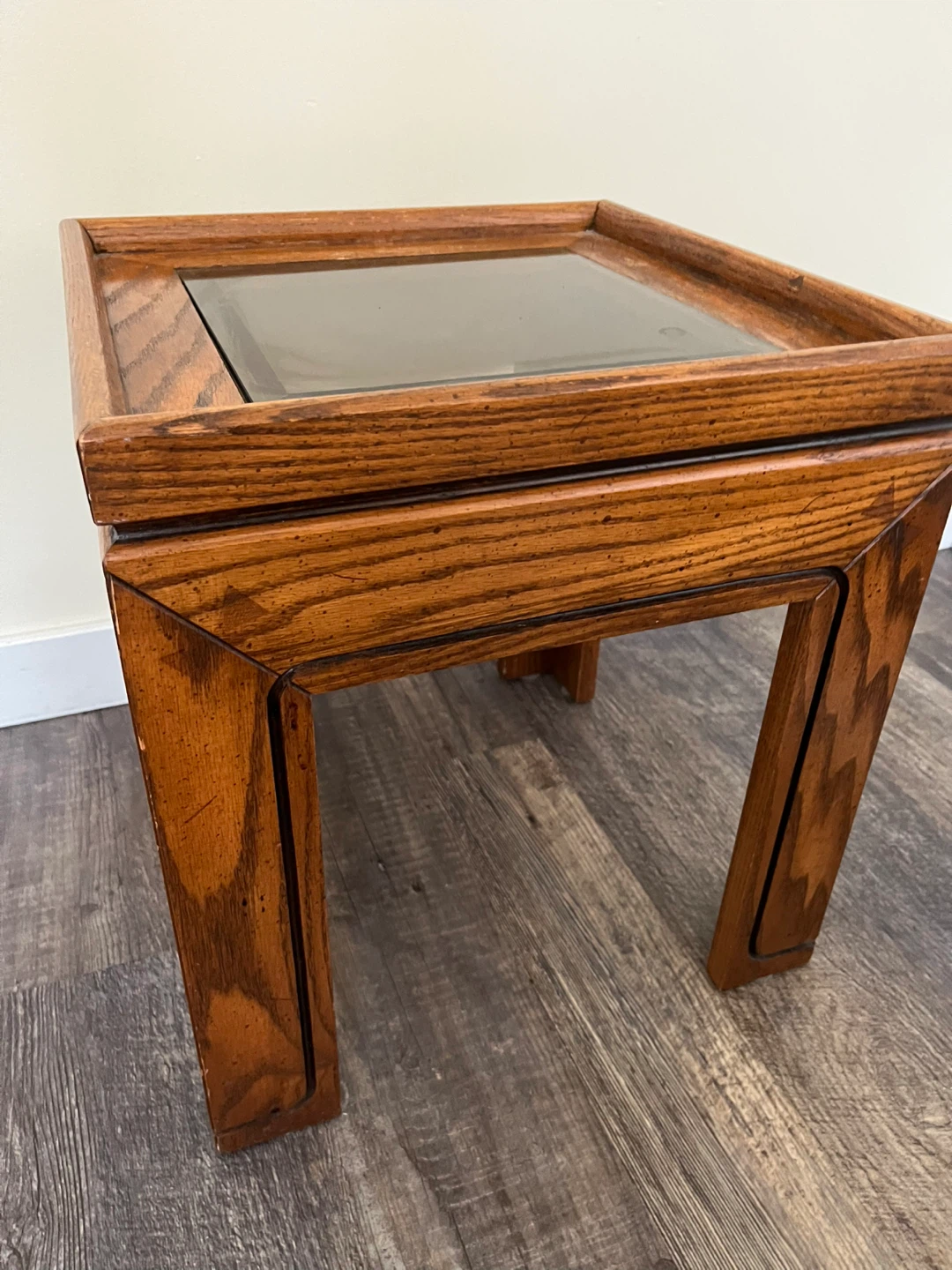 Wooden End Table with Glass Top