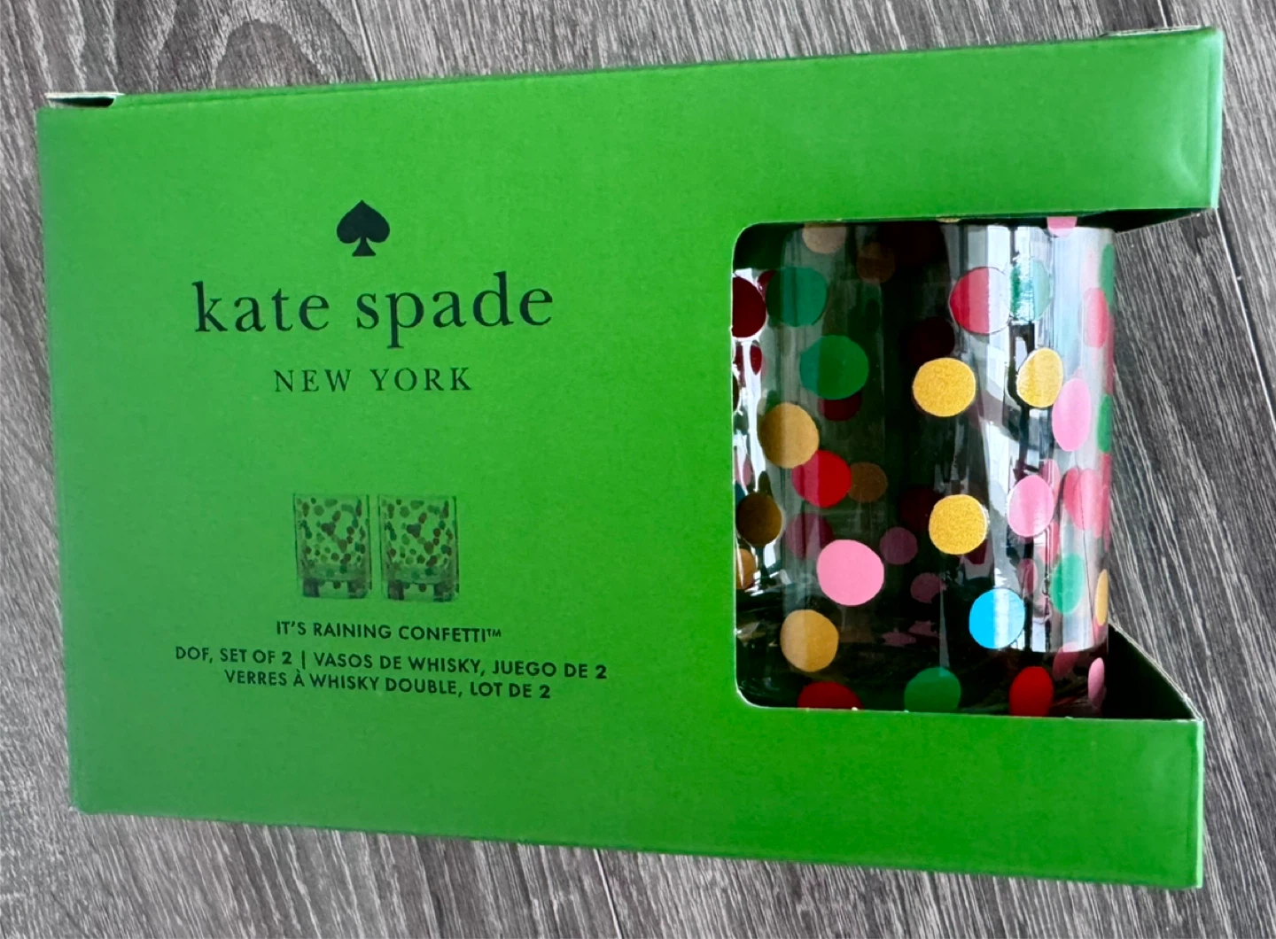 Kate Spade - set of 2 cocktails glasses "It's Raining Confetti"