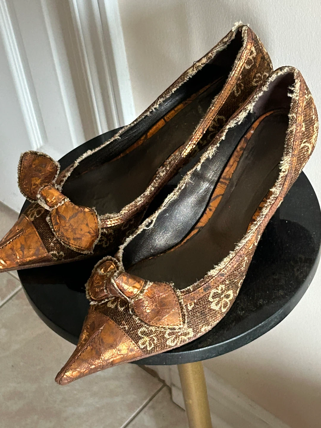 Women's Copper & Brown Bow Heels Size 40