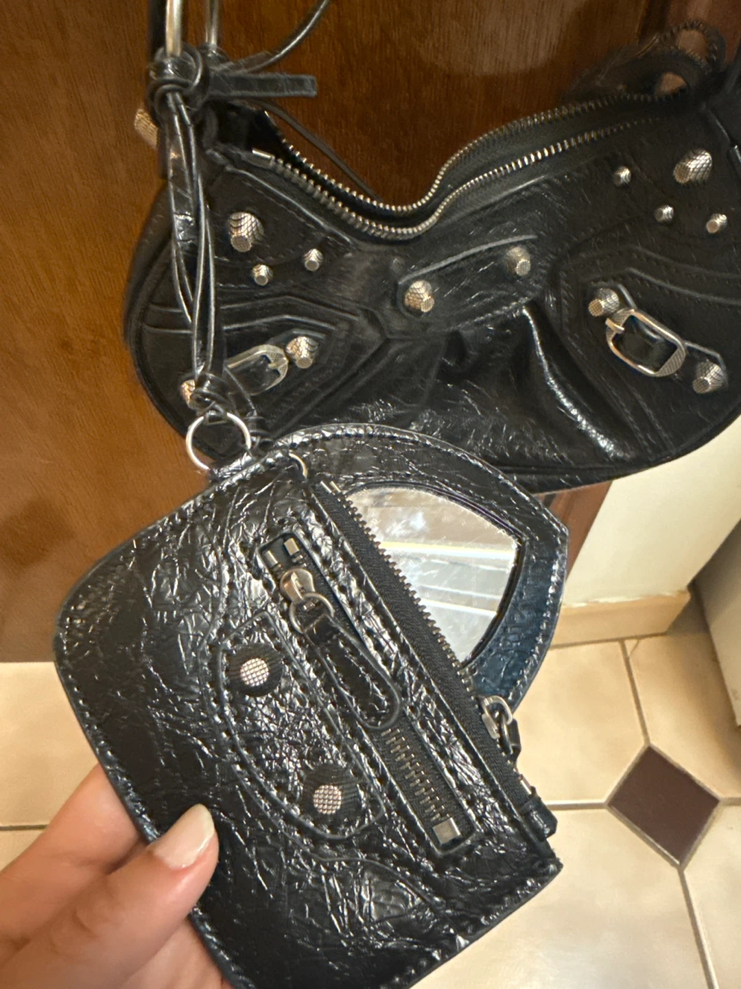 Black Faux Leather Shoulder Bag - photo 5