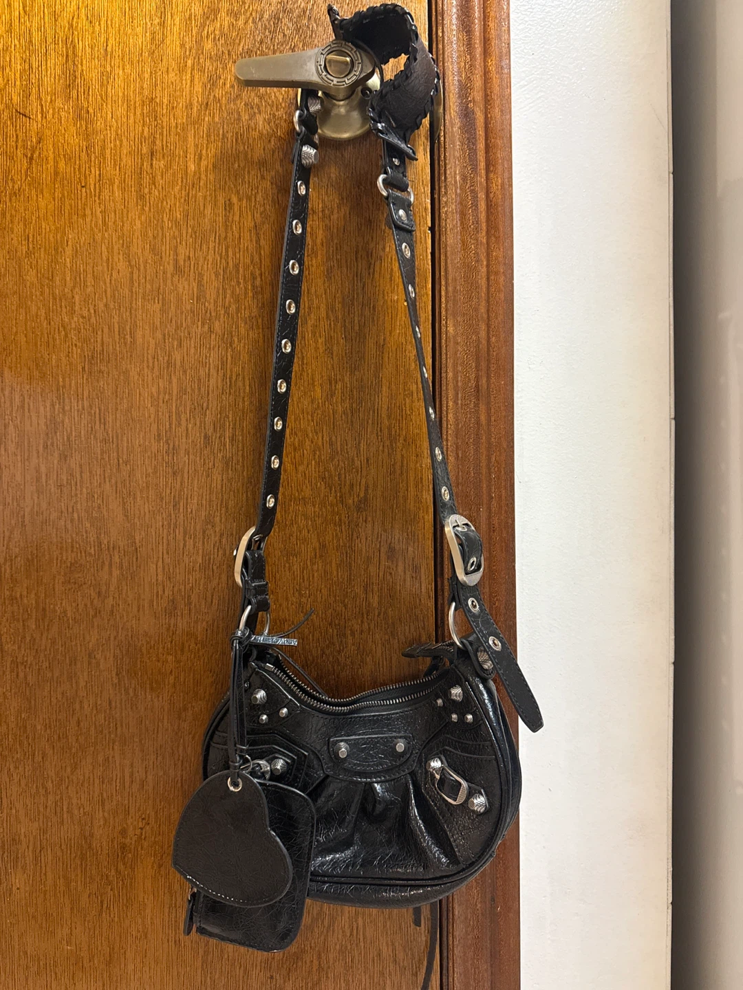 Black Faux Leather Shoulder Bag