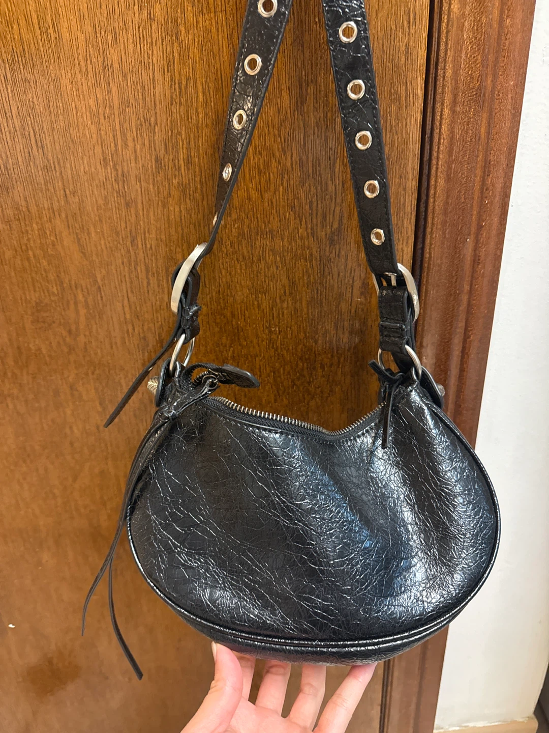 Black Faux Leather Shoulder Bag - photo 4