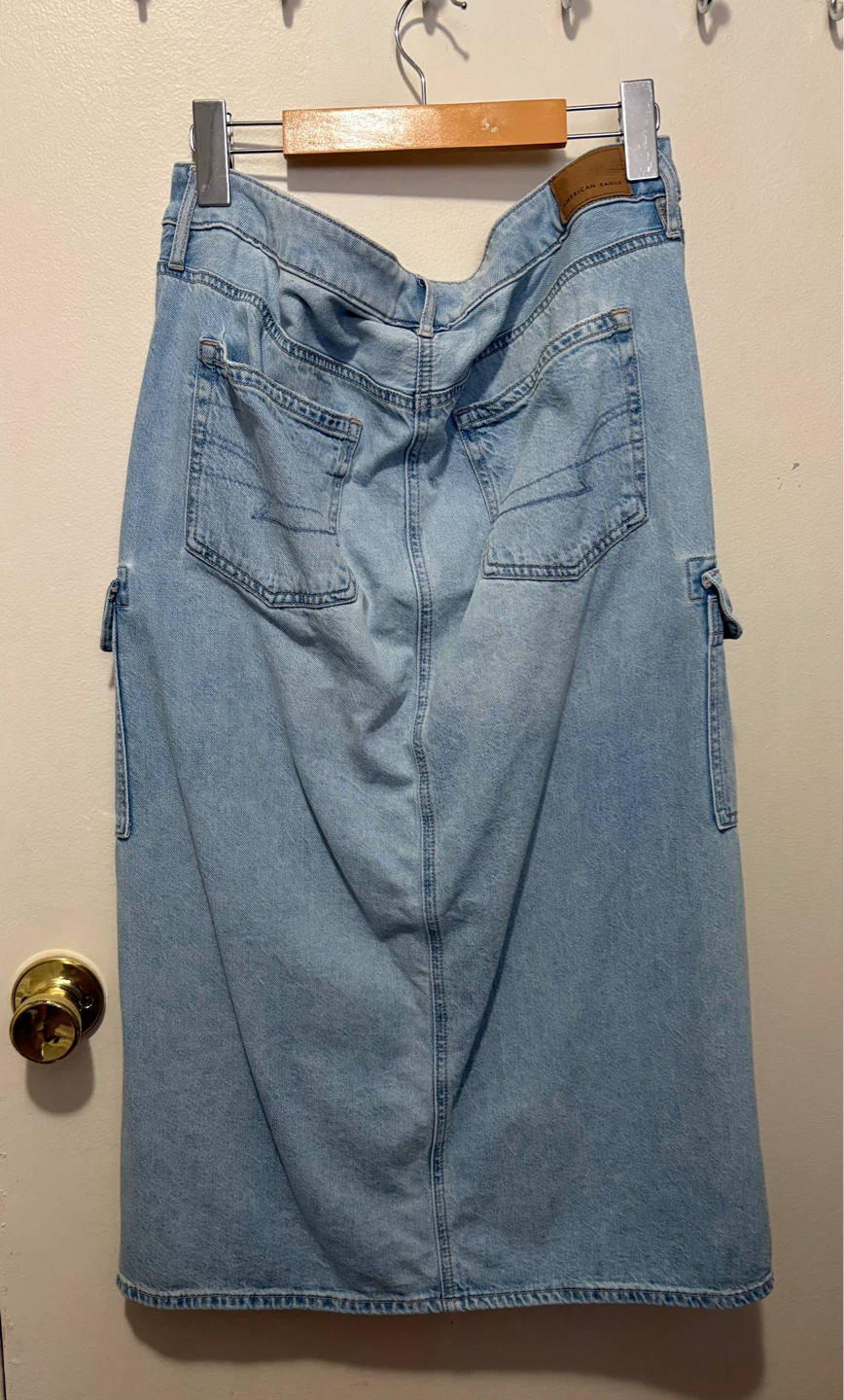 AE Dreamy Drape High-Waisted Cargo Denim Midi Skirt - photo 2