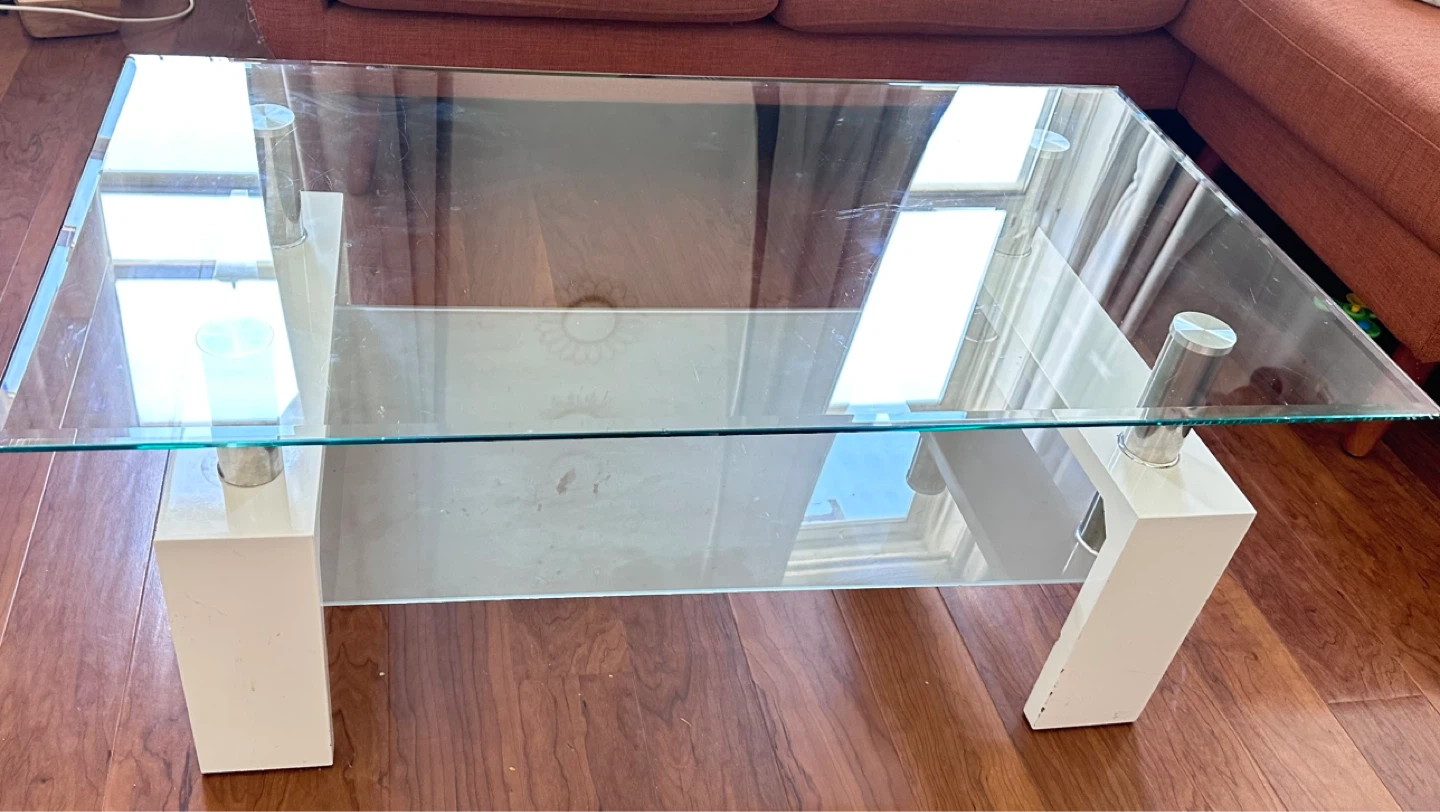 Glass Coffee Table with White Base