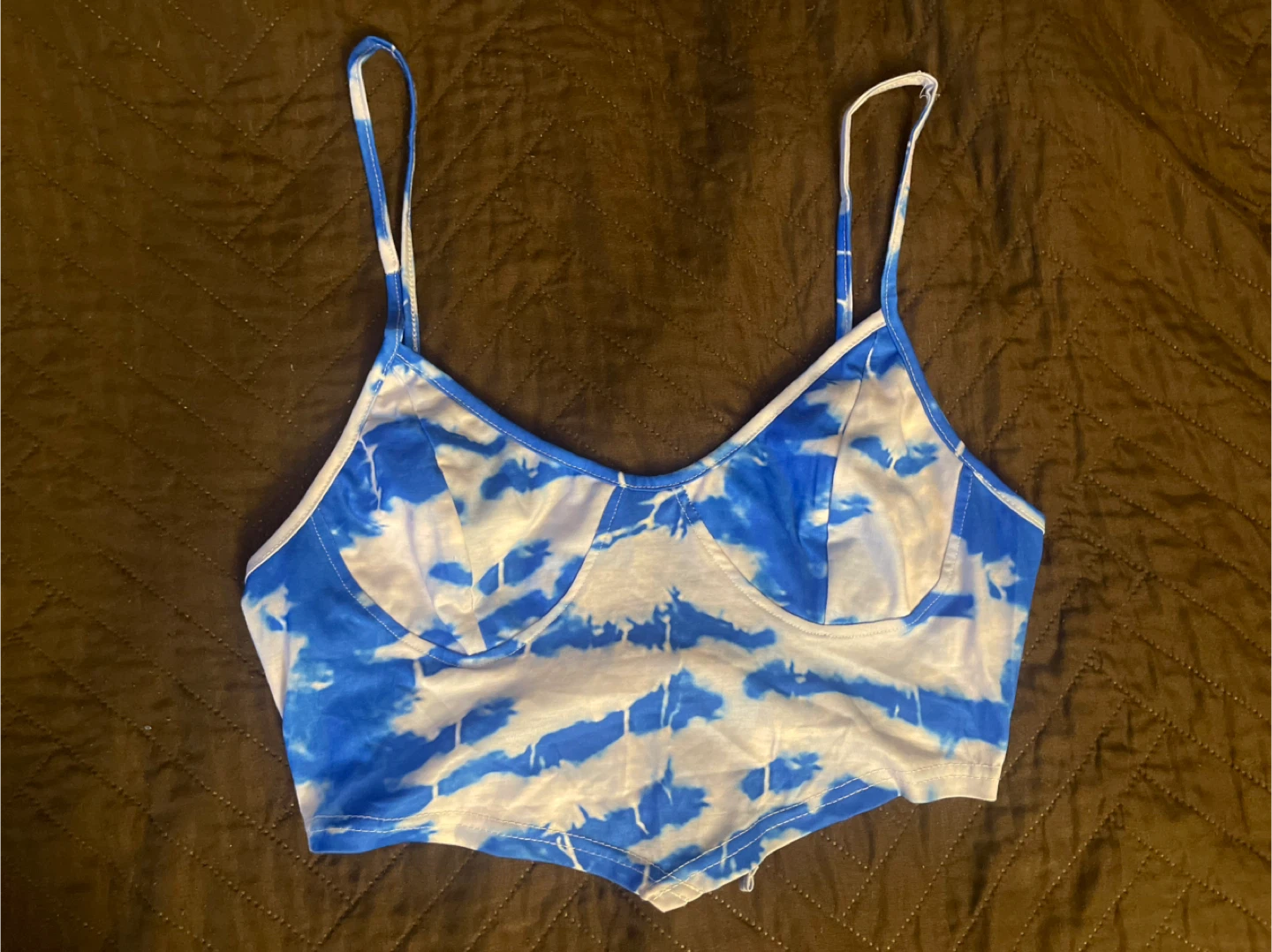 Blue and White Tie-Dye Crop Top - photo 2