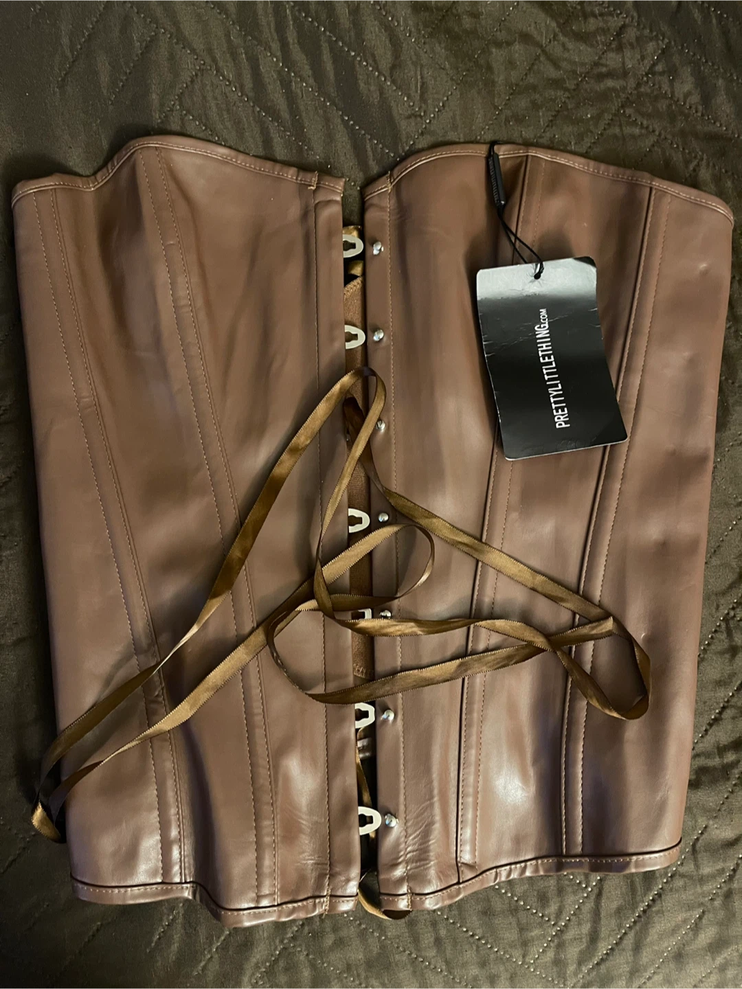 PrettyLittleThing Brown Faux Leather Corset - photo 2