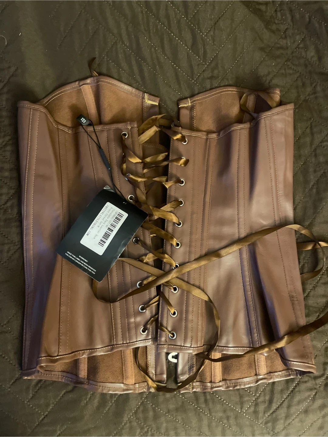 PrettyLittleThing Brown Faux Leather Corset - photo 3