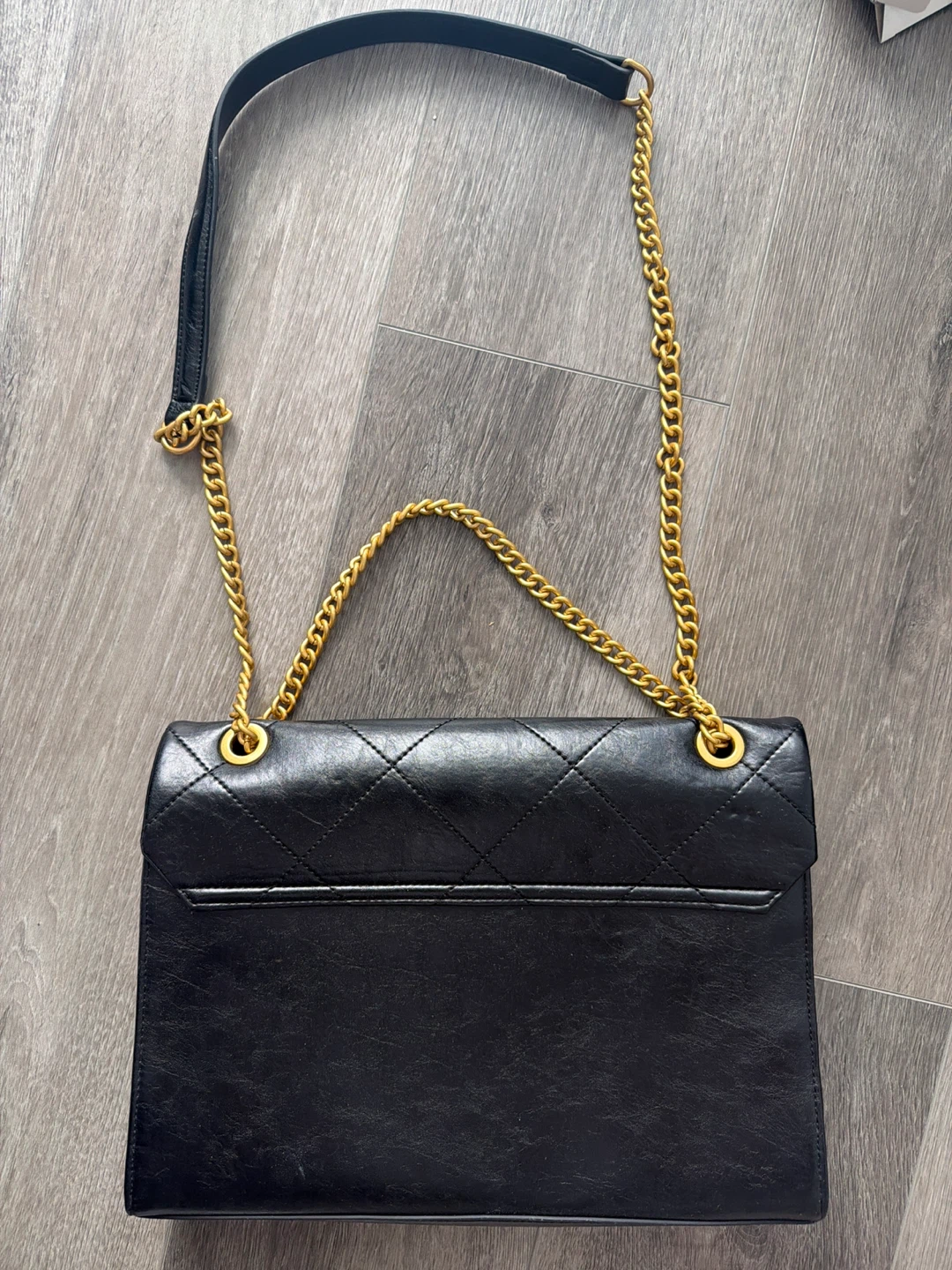 Black Quilted Shoulder Bag with Gold Chain - photo 2