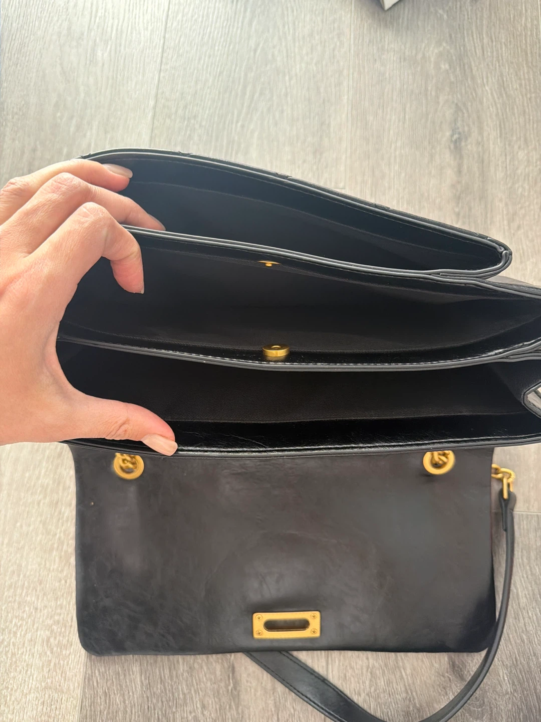 Black Quilted Shoulder Bag with Gold Chain - photo 3
