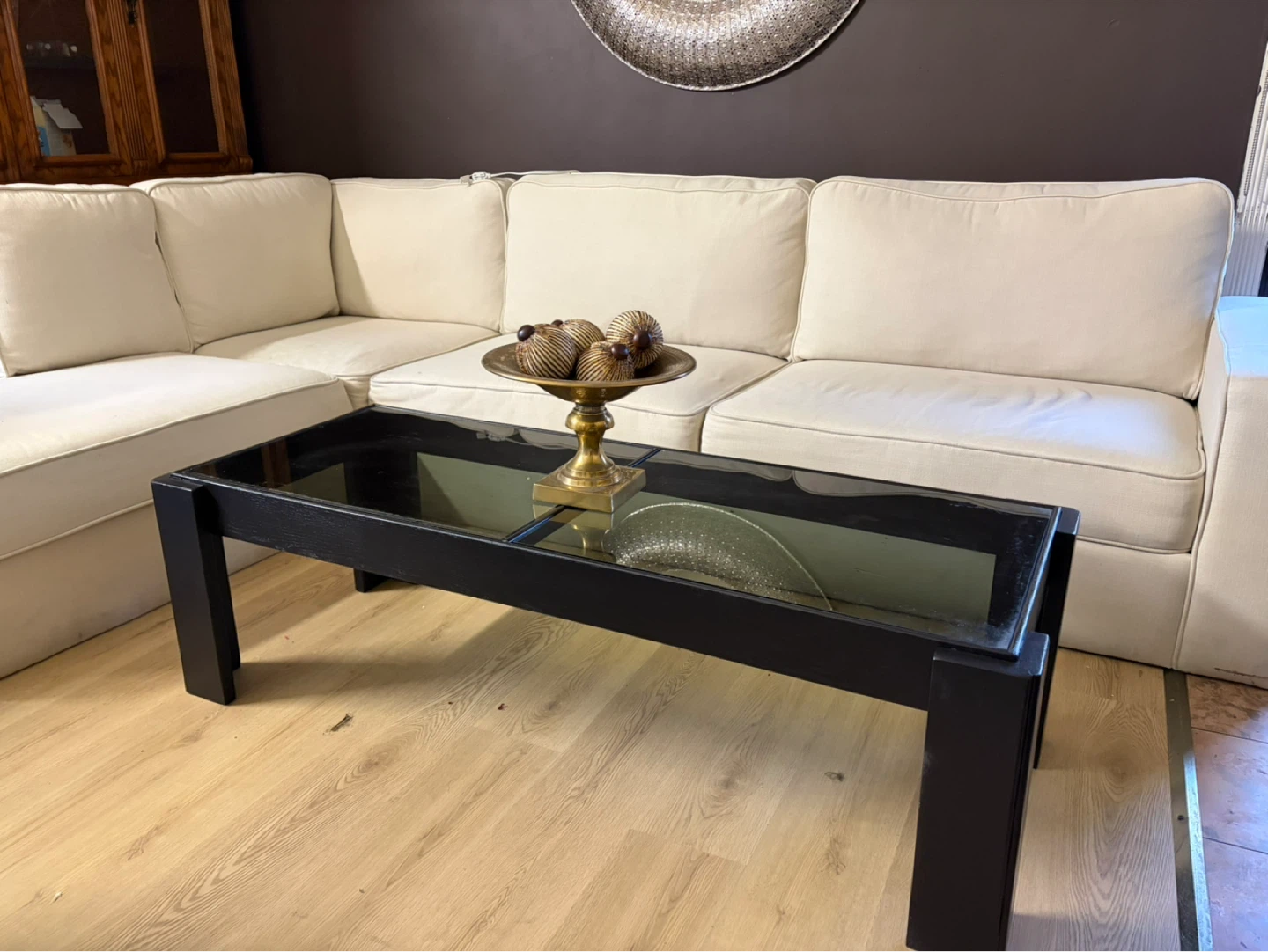 Black Wood and Glass Coffee Table