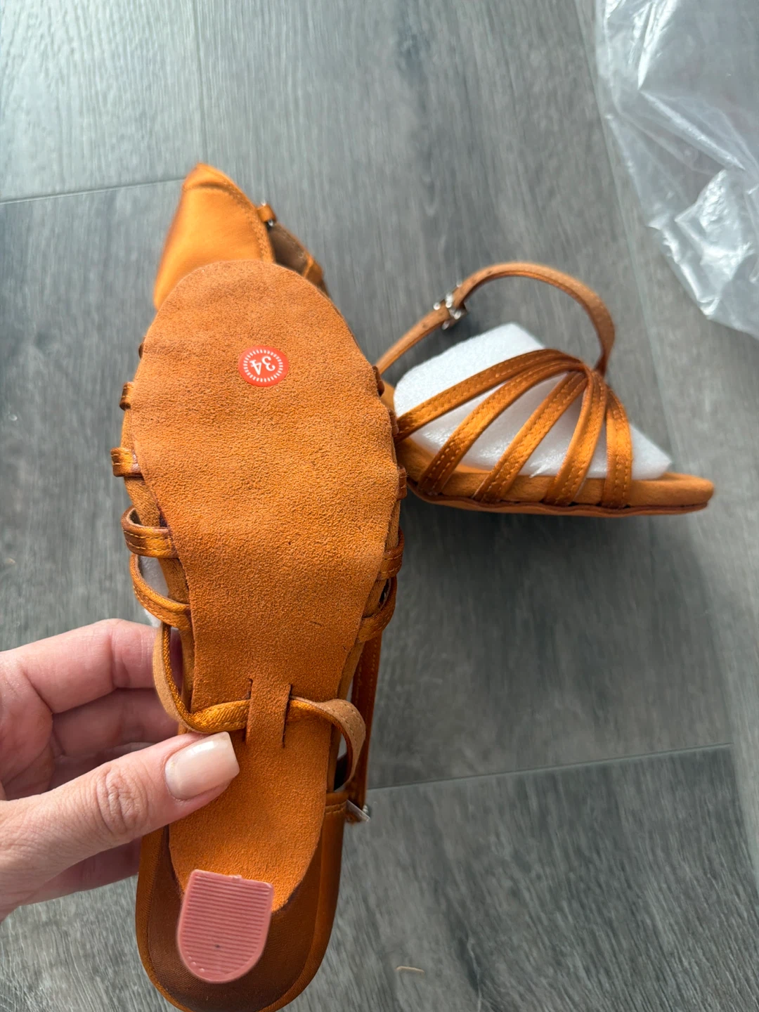 Women's Orange Satin Ballroom Dance Heels Size 34 - photo 2