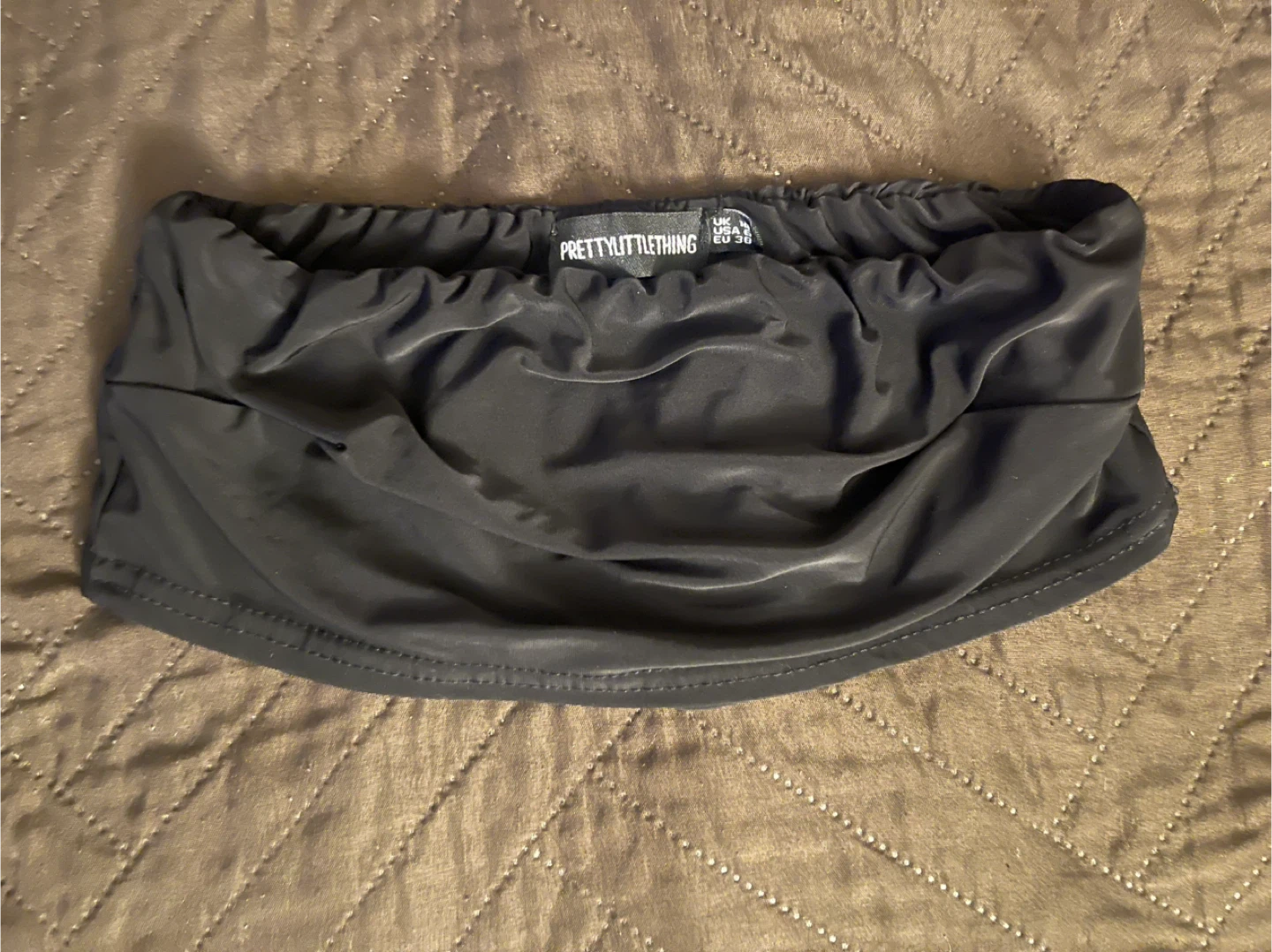 PrettyLittleThing Black Ruched Bandeau Top - Size US 6