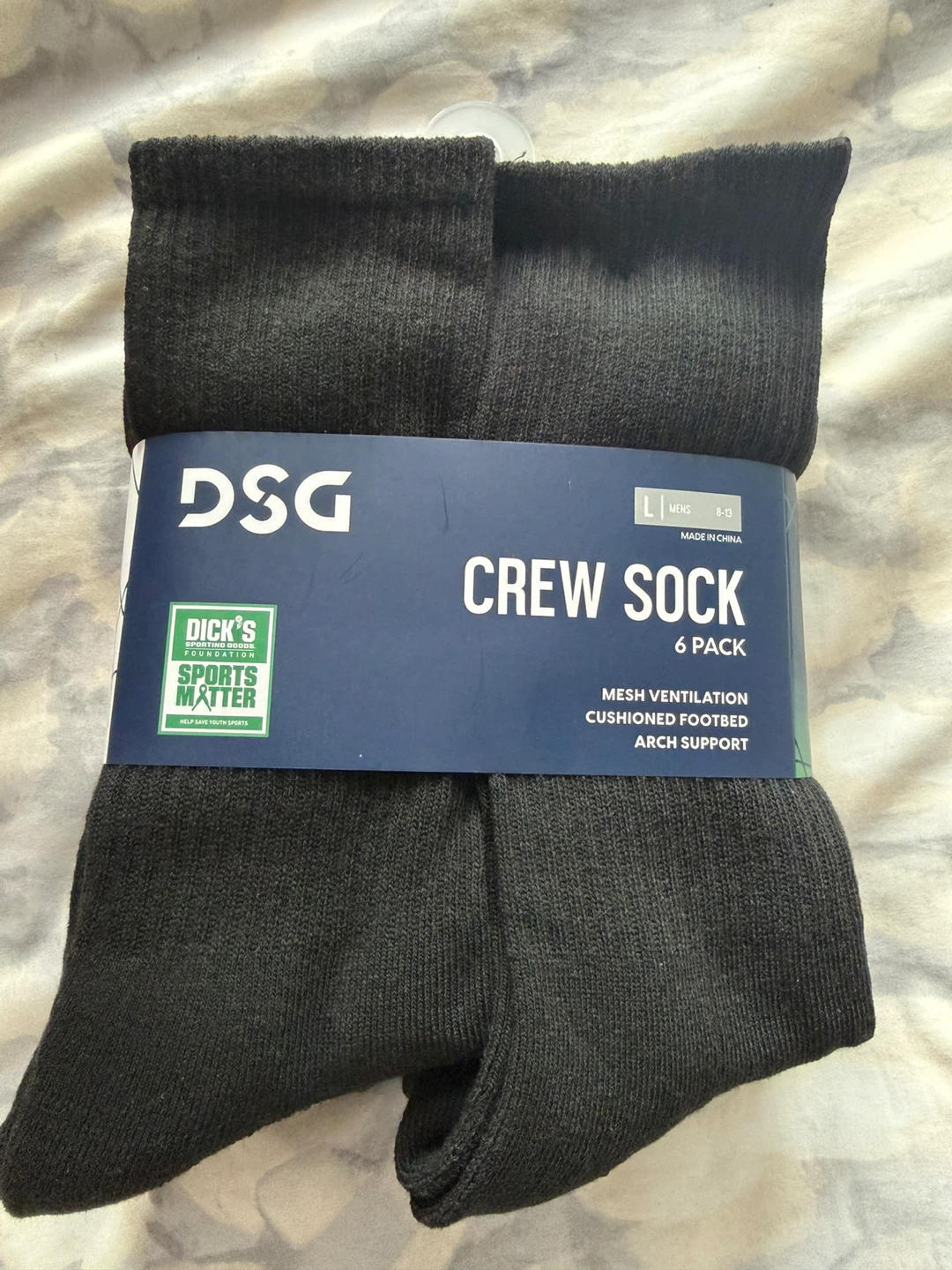 DSG Crew Socks - Men's Size L - 6 Pack - Black