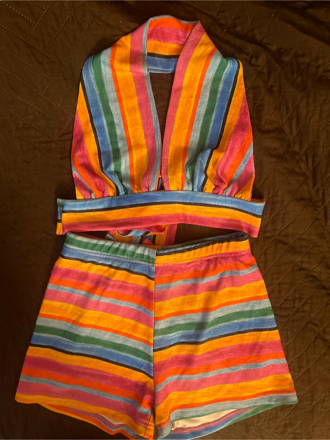 Rainbow Striped Halter Top & Shorts Set - photo 2