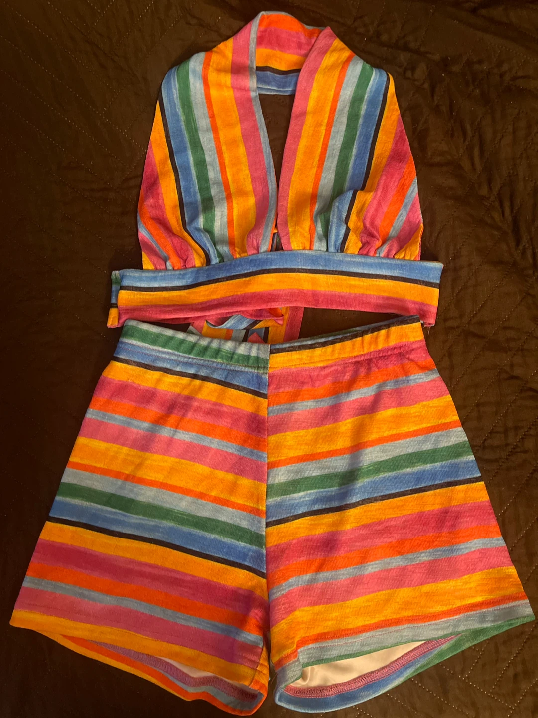 Rainbow Striped Halter Top & Shorts Set
