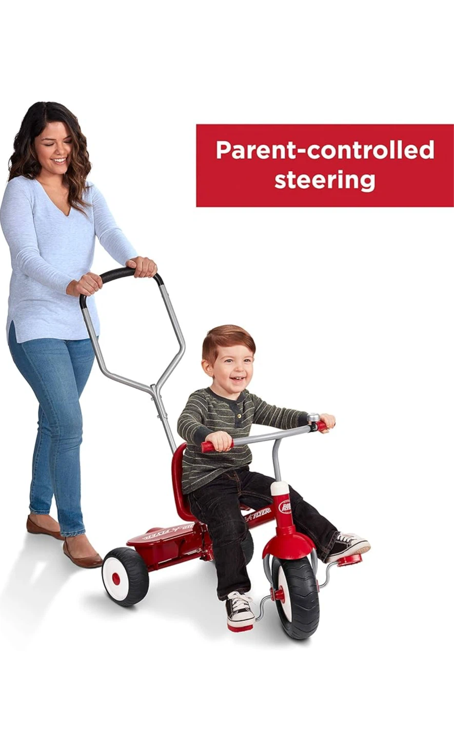 Radio Flyer Red Tricycle with Parent Handle and Storage