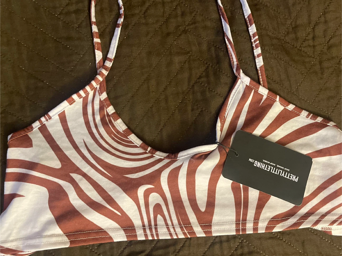 PrettyLittleThing Brown Zebra Print Crop Top