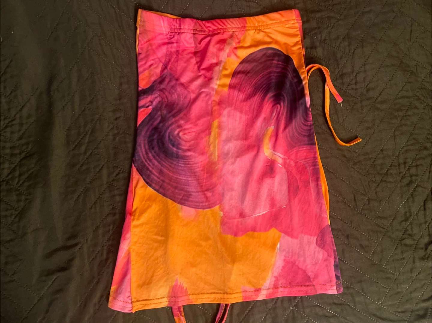 Mesh Ruched Mini Dress Orange Pink Abstract Size 6 - photo 4