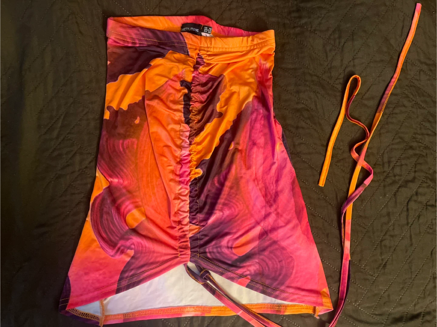 Mesh Ruched Mini Dress Orange Pink Abstract Size 6 - photo 2
