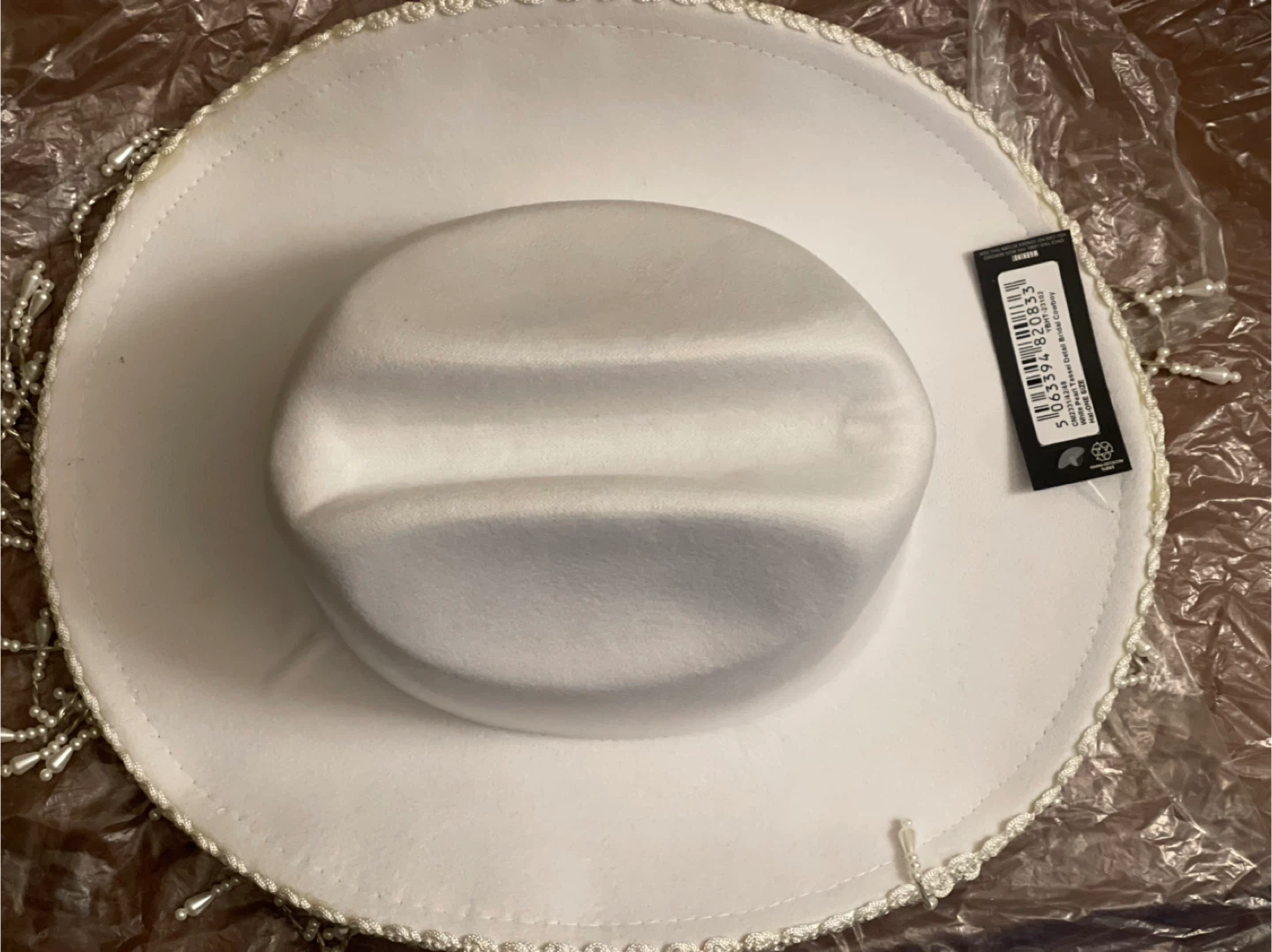 White Cowboy Hat with Pearls and Fringe - photo 4