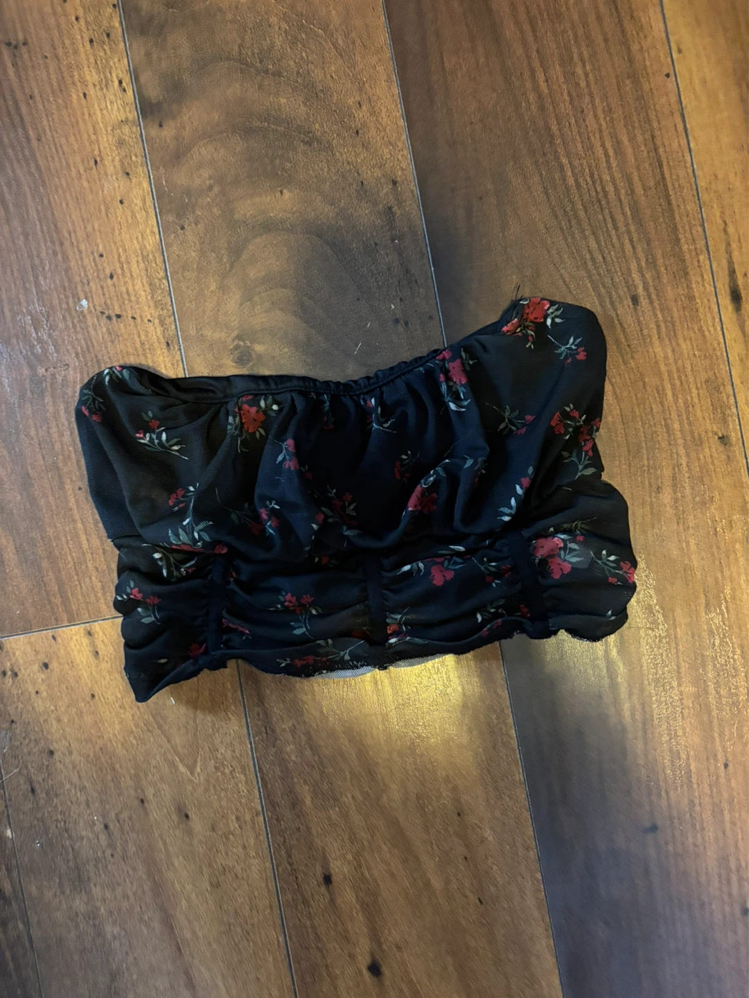 Garage Black Floral Ruched Tube Top