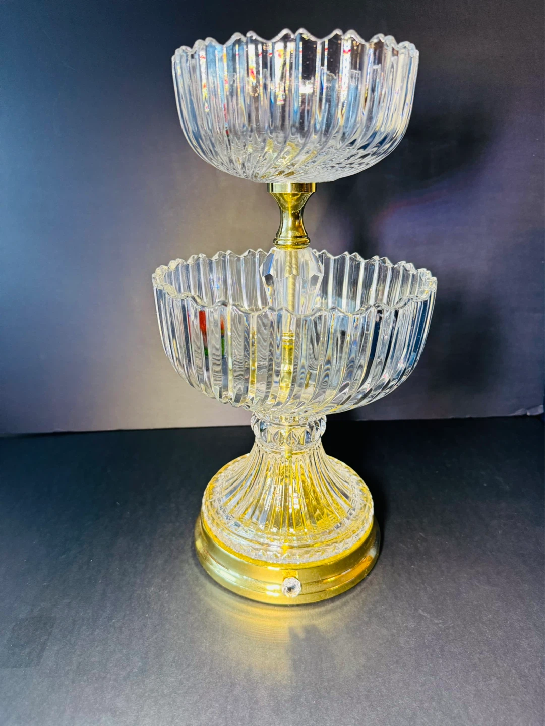 2-Tier Crystal & Gold Serving Stand