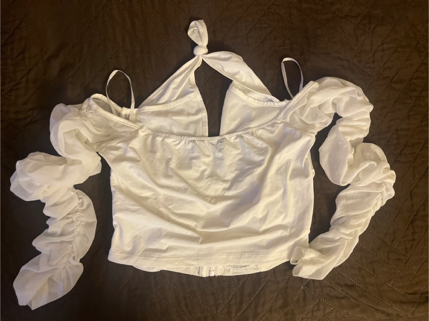 SHEIN White Ruched Cold Shoulder Crop Top Size M - photo 2