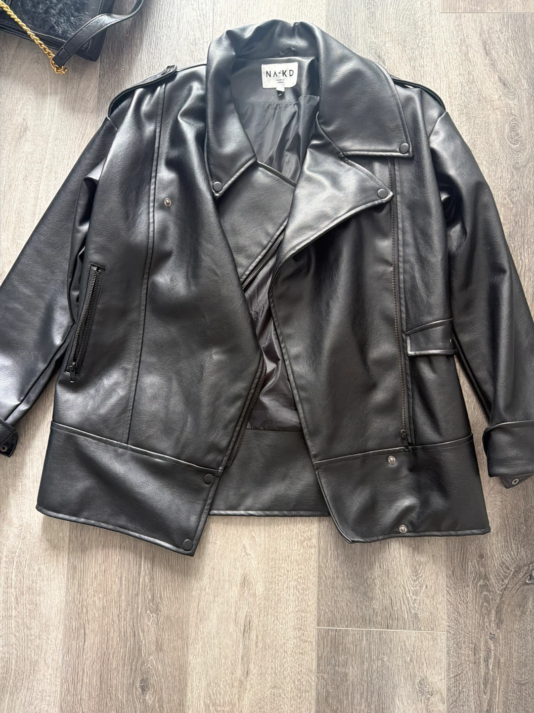 NA-KD Black Faux Leather Biker Jacket