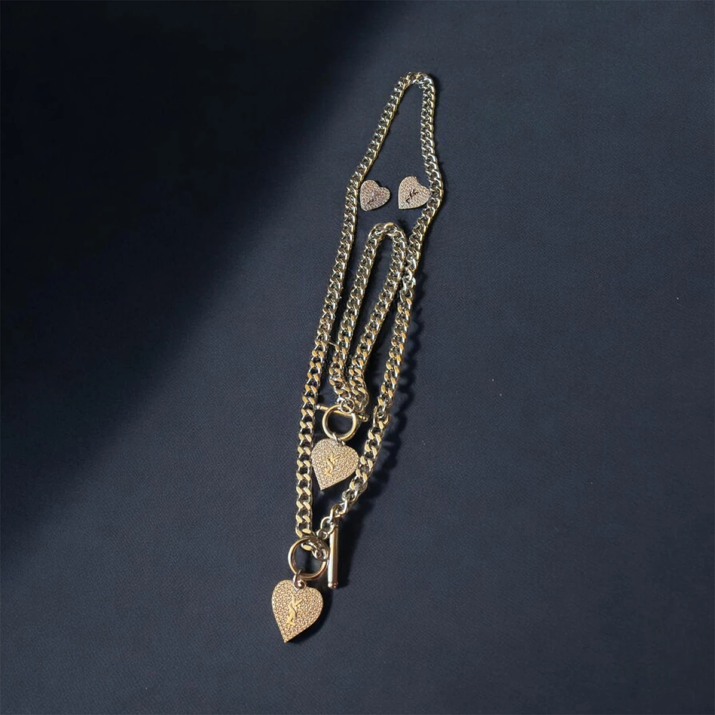 Silver Tone Heart Necklace and Earrings Set