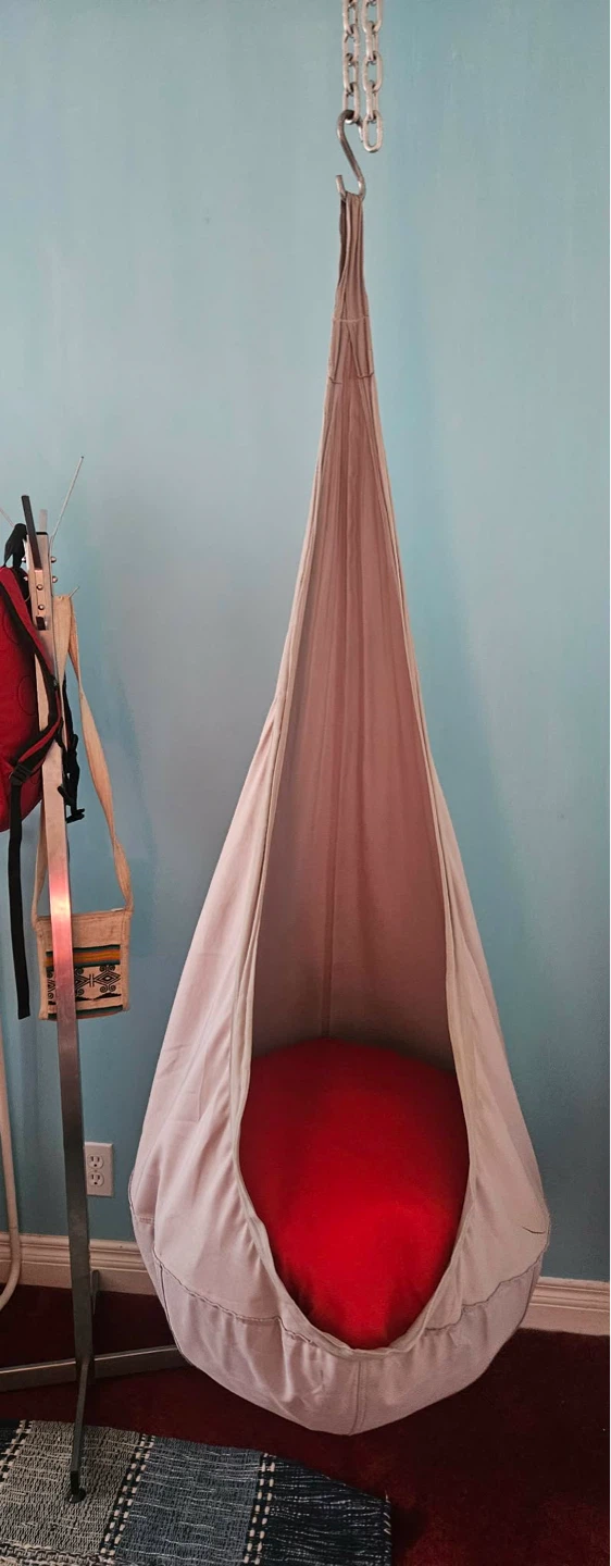 Hanging Pod Chair with Red Cushion