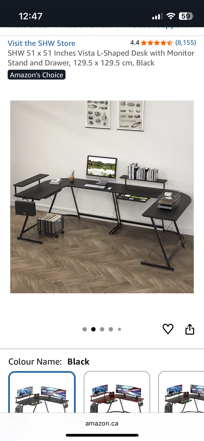 SHW L-Shaped Desk with Monitor Stand and Drawer - Black - photo 2