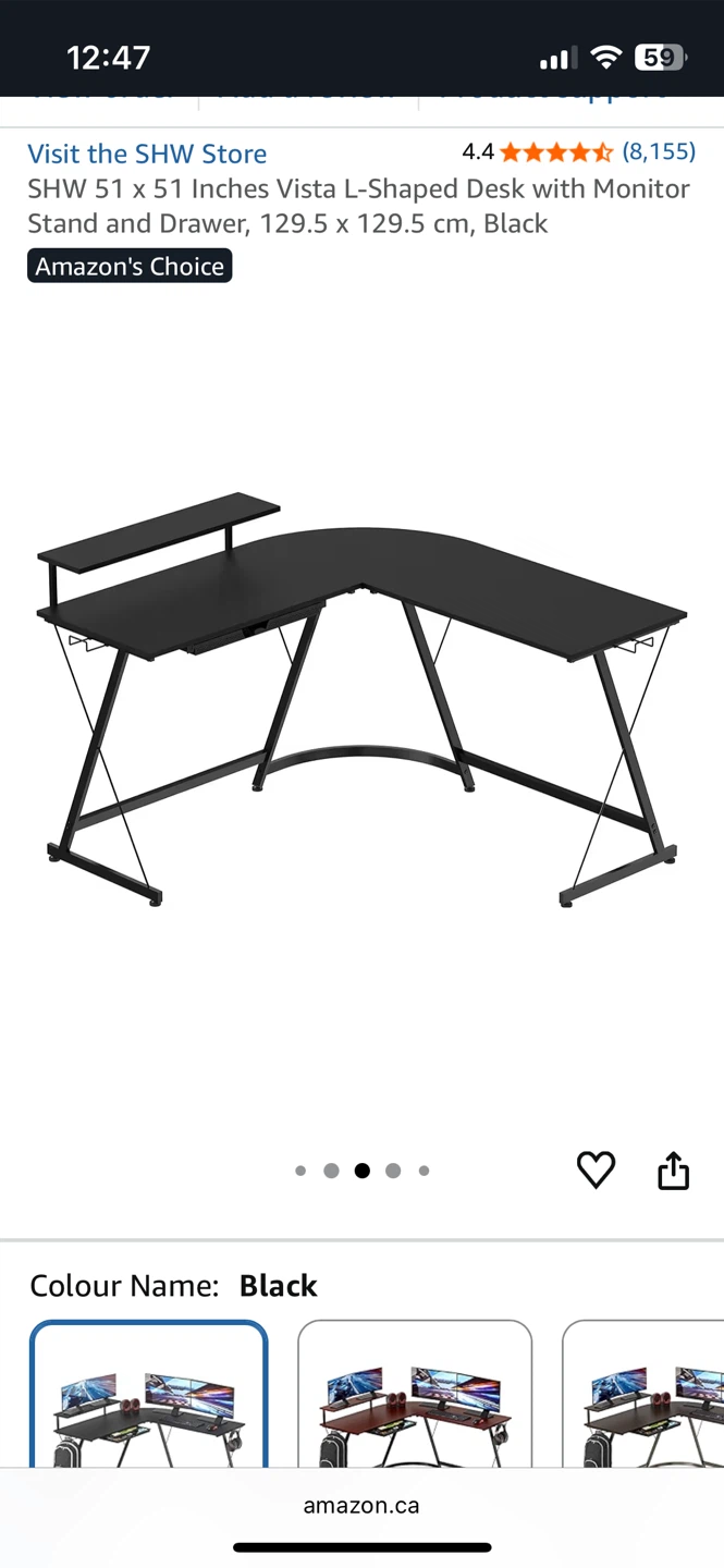 SHW L-Shaped Desk with Monitor Stand and Drawer - Black - photo 4