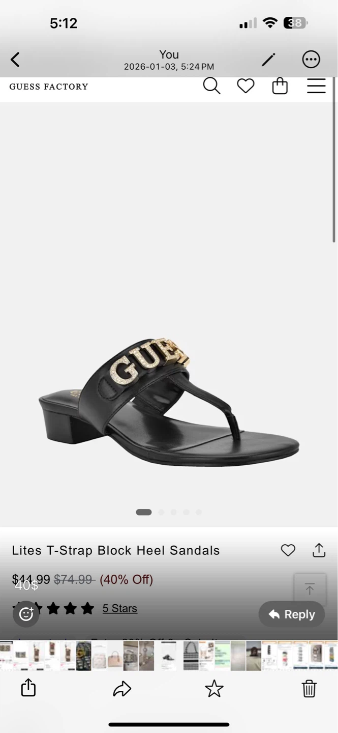 Guess Lites T-Strap Block Heel Sandals - Black - photo 2