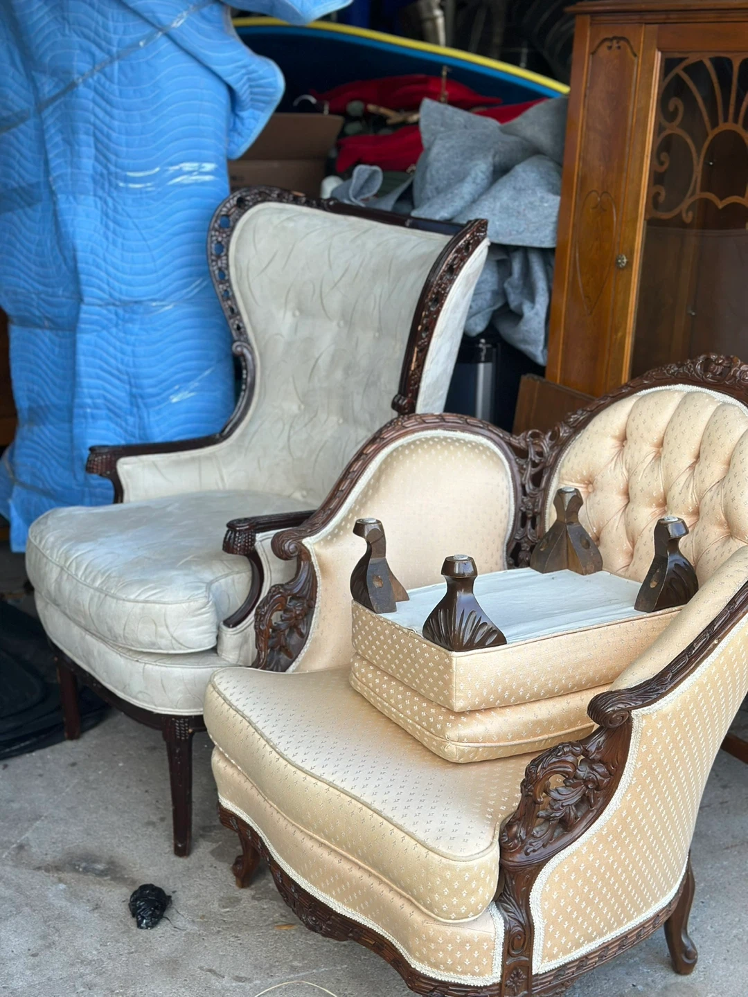 Vintage Upholstered Accent Chair with Ottoman